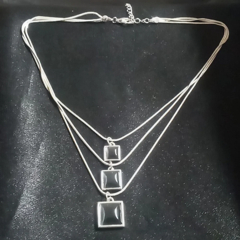 3 Layered Black Pendant & Silver Necklace Snake Chain. - Picture 4 of 4